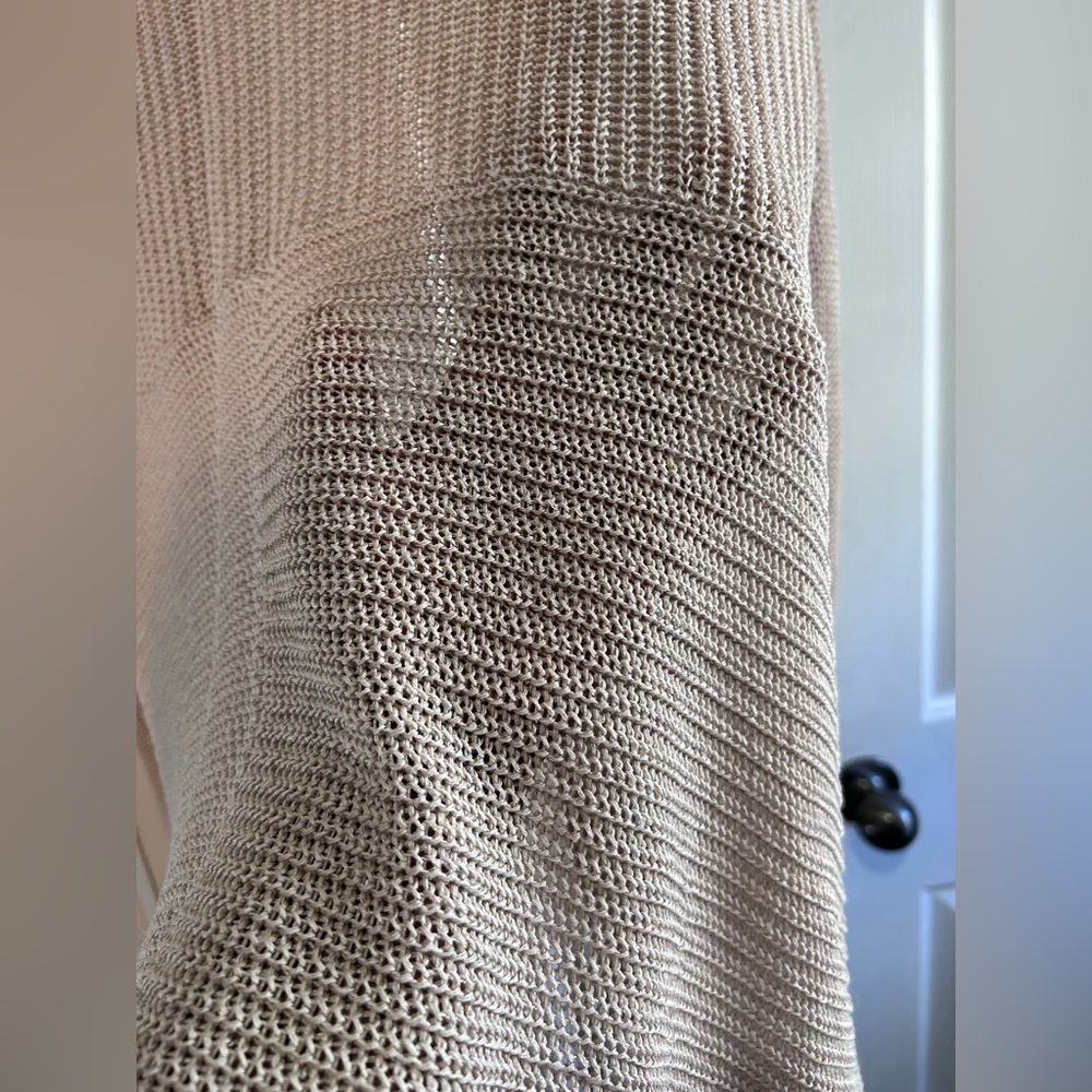 Eileen Fisher 100% Linen Open Weave Cream Taupe Cardigan size L Refined Scandi - Picture 7 of 9